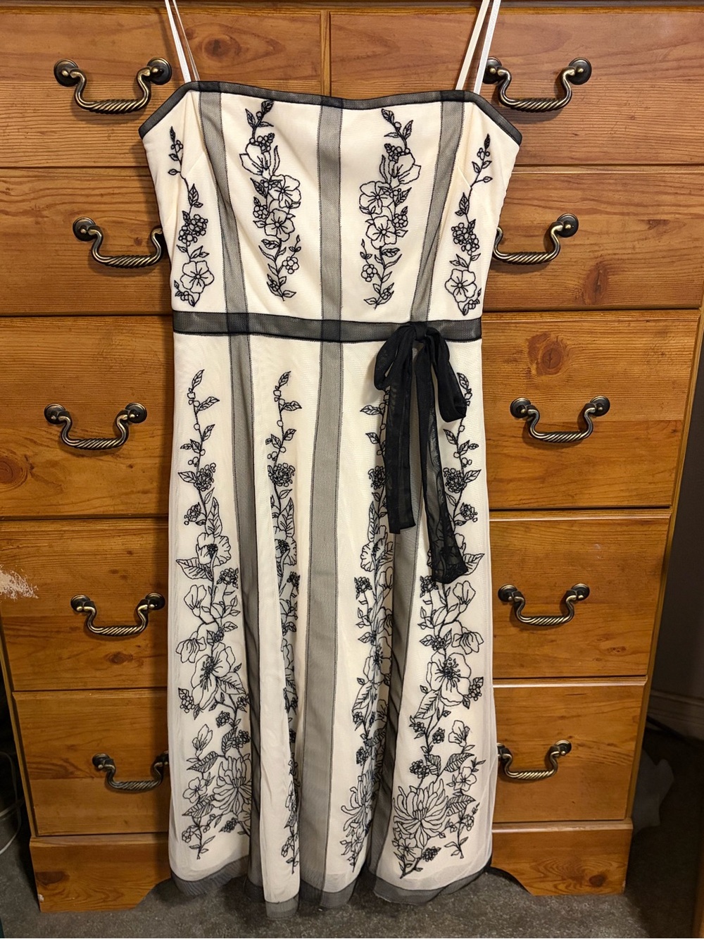 BCBGMaxAzria Ivory Dress with Black Floral Embroidery
